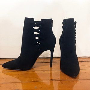 Aldo Tuxedo Black Suede Stiletto Ankle Boots